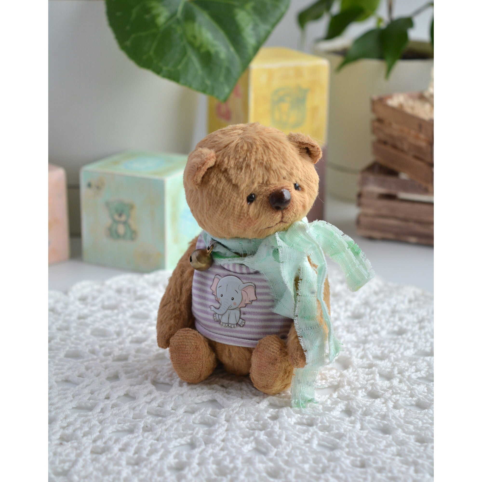 Teddy bear with bell, mini bear