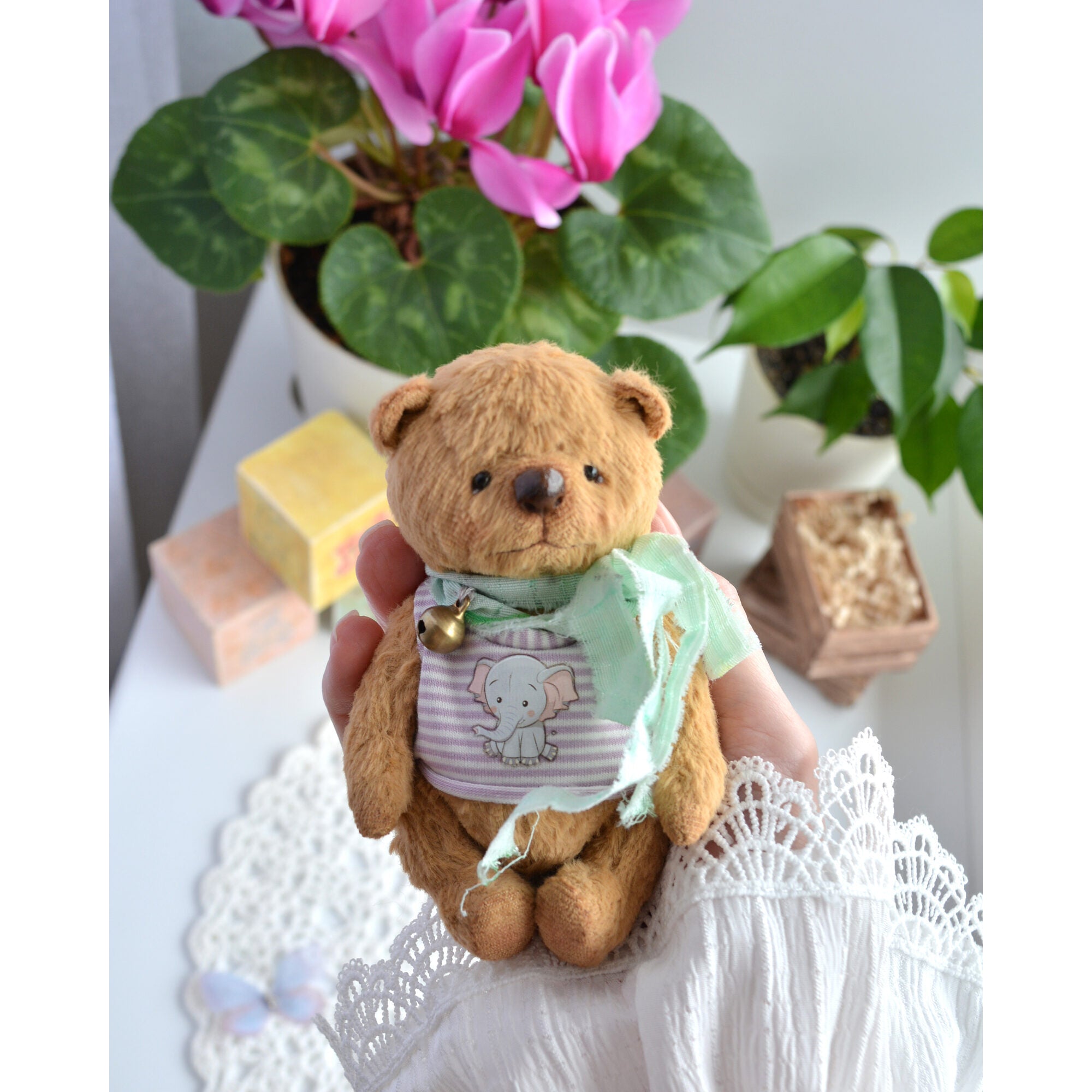 Teddy bear with bell, mini bear