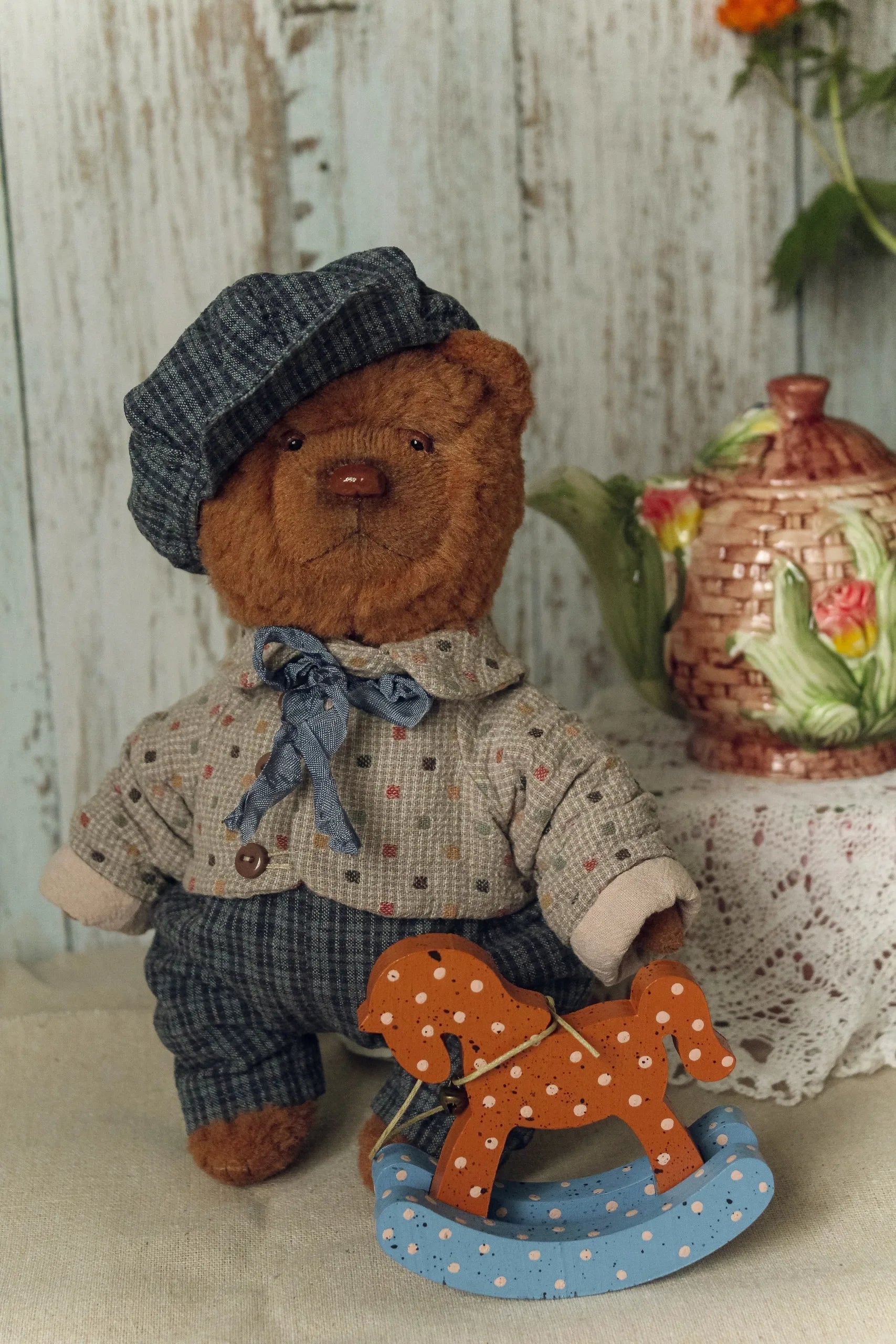 Teddy Bear with Horse - Russian Handmade Doll
